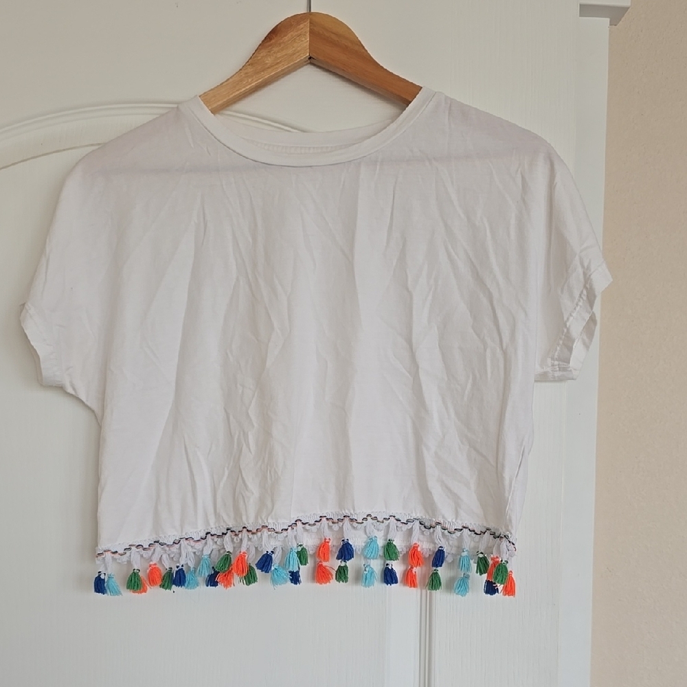 White Tassel Trim Women's Top
